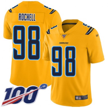 Los Angeles Chargers NFL Football Isaac Rochell Gold Jersey Youth Limited #98 100th Season Inverted Legend->los angeles chargers->NFL Jersey